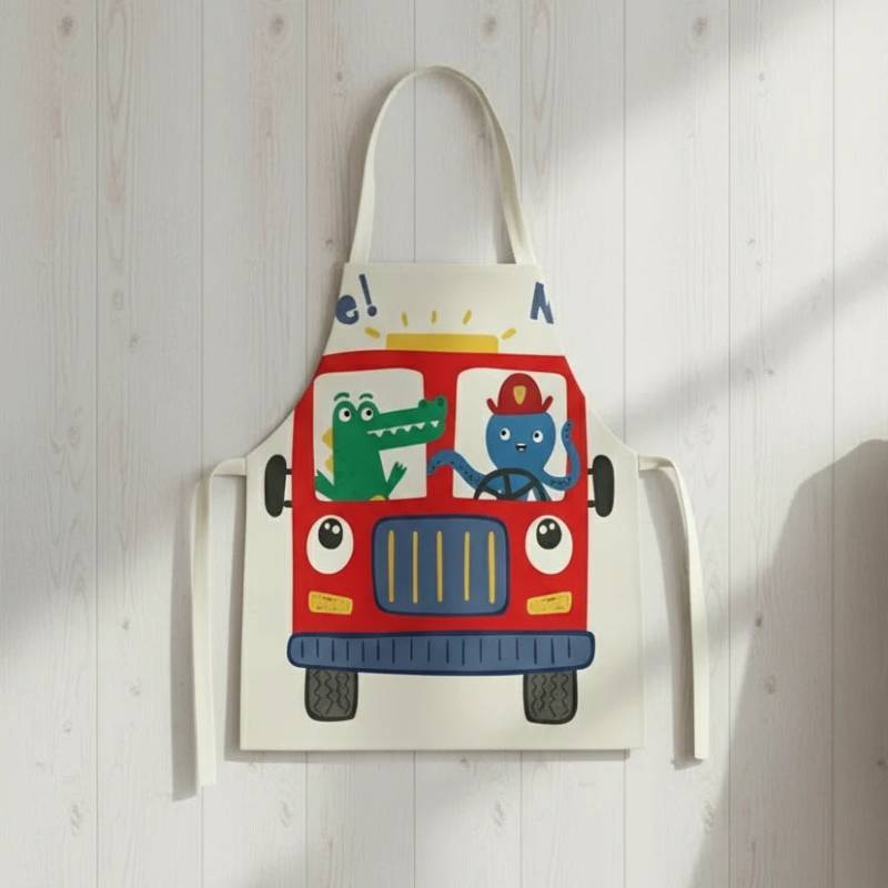 MiniChef™ – Verspielt&Fleckabweisend– Kinderschürze M (5-8 Jahre) / Dino-Truck | Pädagogisches Holzspielzeug von Mein Kleines Baby