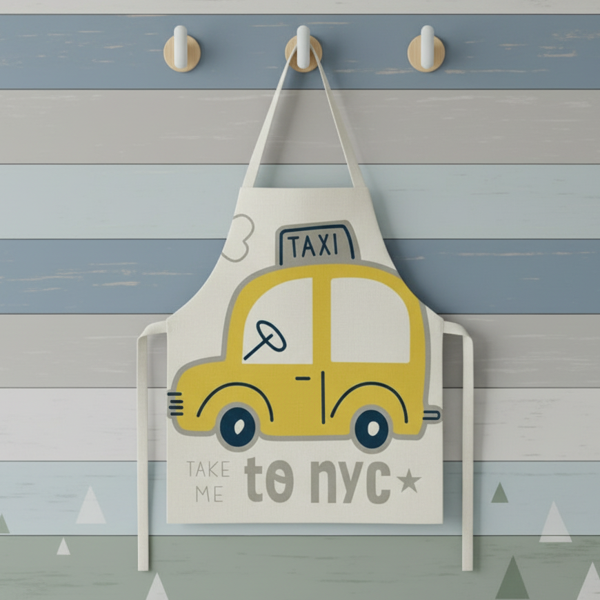 MiniChef™ – Verspielt&Fleckabweisend– Kinderschürze M (5-8 Jahre) / NYC Taxi | Pädagogisches Holzspielzeug von Mein Kleines Baby