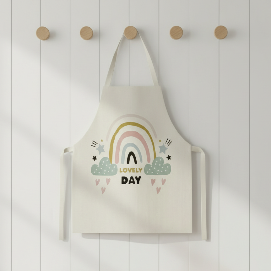 MiniChef™ – Verspielt&Fleckabweisend– Kinderschürze M (5-8 Jahre) / Schöner Tag | Pädagogisches Holzspielzeug von Mein Kleines Baby