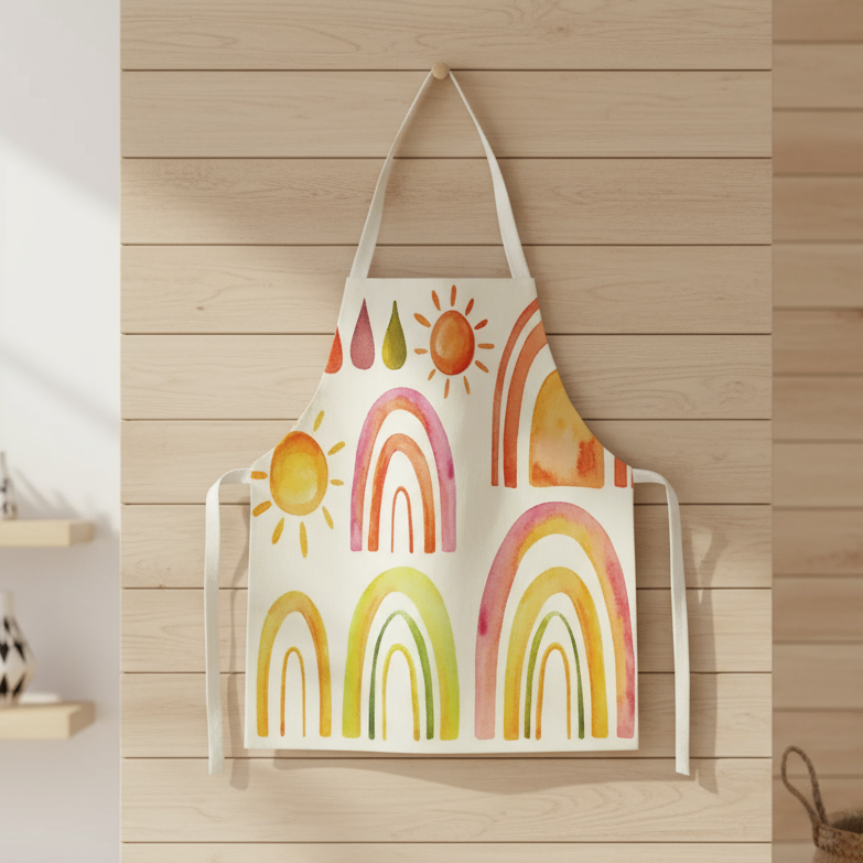 MiniChef™ – Verspielt&Fleckabweisend– Kinderschürze M (5-8 Jahre) / Sonniger Regenbogen | Pädagogisches Holzspielzeug von Mein Kleines Baby