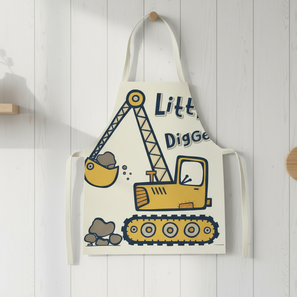 MiniChef™ – Verspielt&Fleckabweisend– Kinderschürze S (2-5 Jahre) / Kleiner Bagger | Pädagogisches Holzspielzeug von Mein Kleines Baby