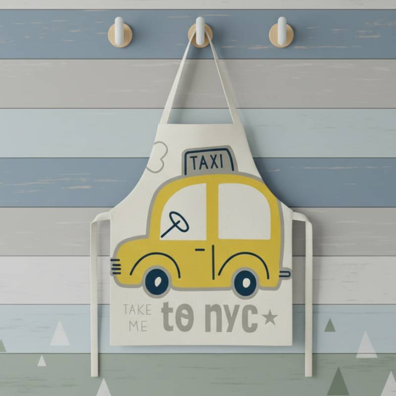 MiniChef™ – Verspielt&Fleckabweisend– Kinderschürze S (2-5 Jahre) / NYC Taxi | Pädagogisches Holzspielzeug von Mein Kleines Baby
