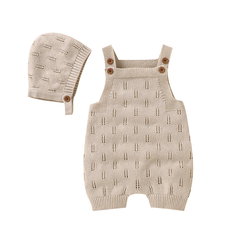 MiniCozy – Weich & bequem – Gestrickte Baby-Latzhose mit Mütze Beige / 80 (6–12 Monate) | Pädagogisches Holzspielzeug von Mein Kleines Baby