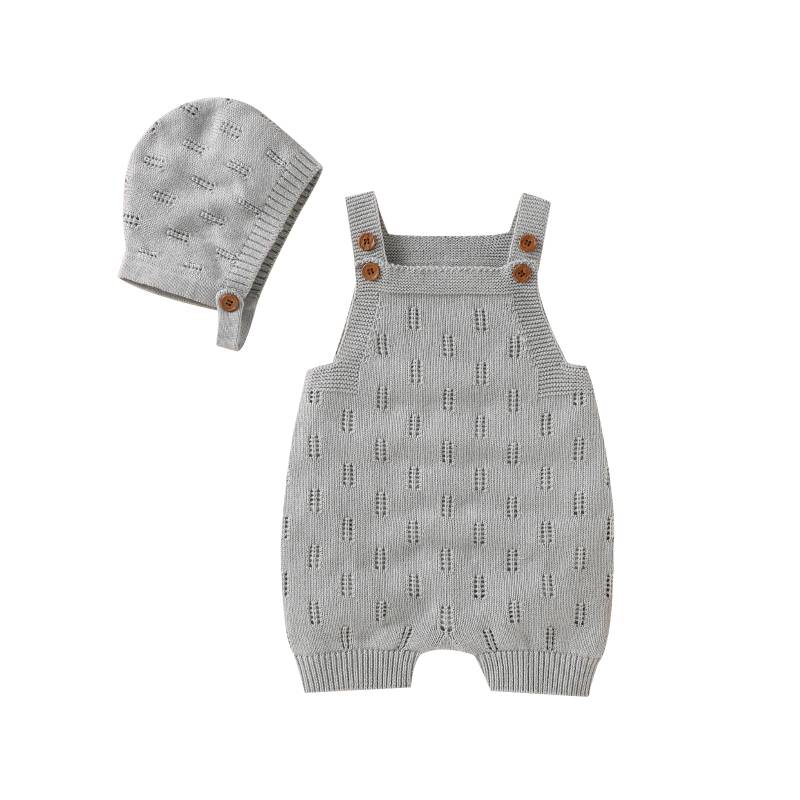 MiniCozy – Weich & bequem – Gestrickte Baby-Latzhose mit Mütze Grau / 70 (0–6 Monate) | Pädagogisches Holzspielzeug von Mein Kleines Baby