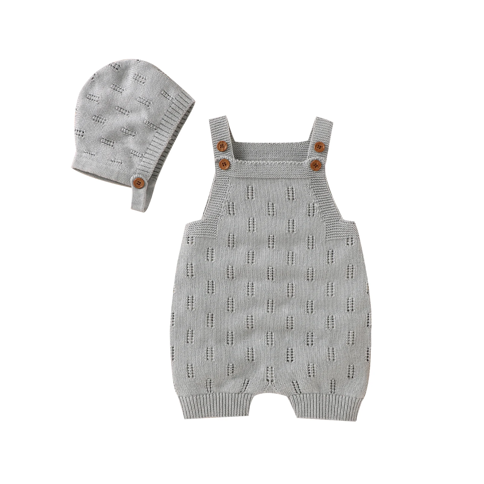 MiniCozy – Weich & bequem – Gestrickte Baby-Latzhose mit Mütze Grau / 80 (6–12 Monate) | Pädagogisches Holzspielzeug von Mein Kleines Baby