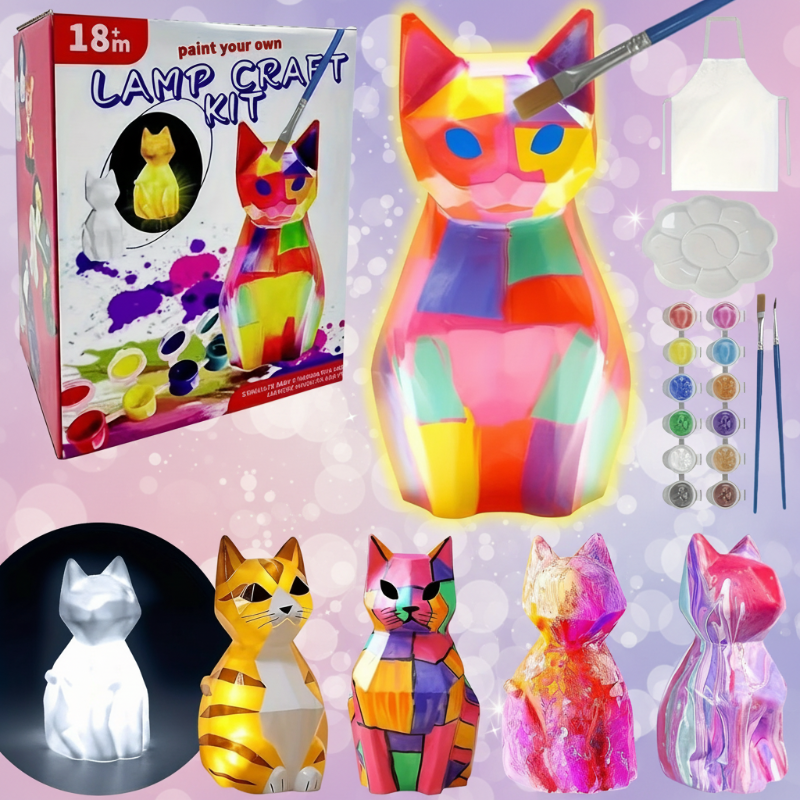 MiniCrafters – Kreativität & Lernen – DIY-Lampe „Tiere“-Malset Katze | Pädagogisches Holzspielzeug von Mein Kleines Baby
