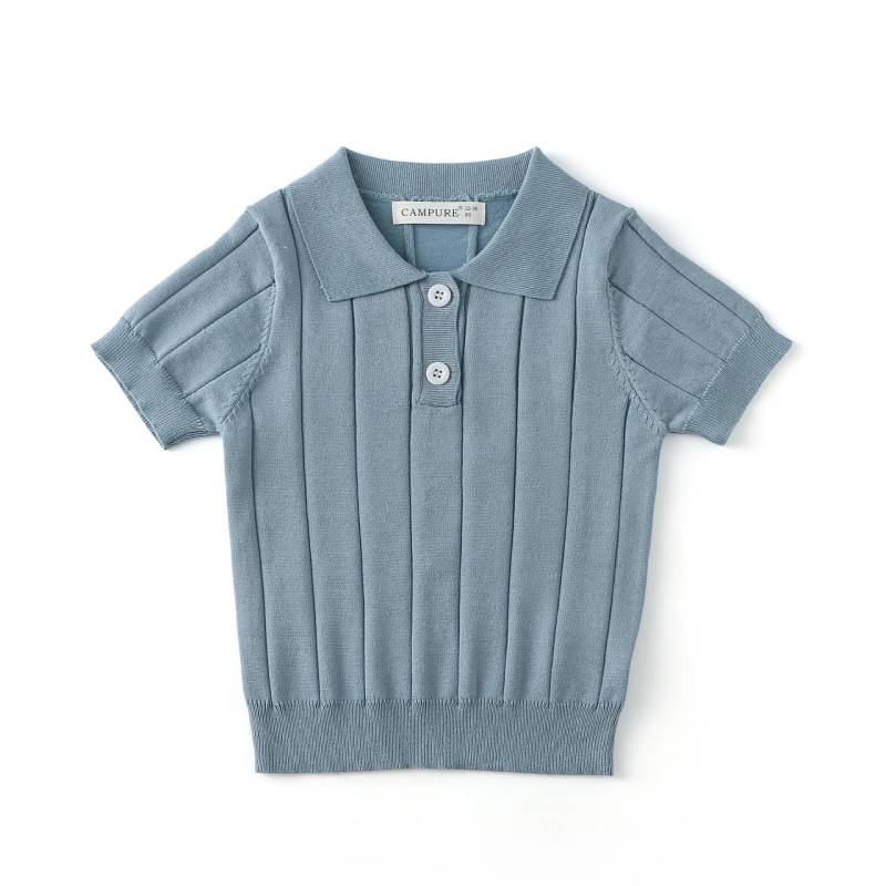 MiniLuxe – Elegant & bequem – Polohemd aus Strickstoff Blau / 110 (4–5 Jahre) | Pädagogisches Holzspielzeug von Mein Kleines Baby