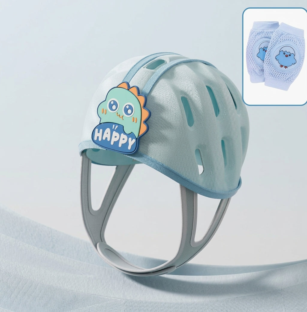MiniShield – Leicht und atmungsaktiv - Kopfschutz für Kinder Dino / Minishield + 2x Knieschoner | Pädagogisches Holzspielzeug von Mein Kleines Baby