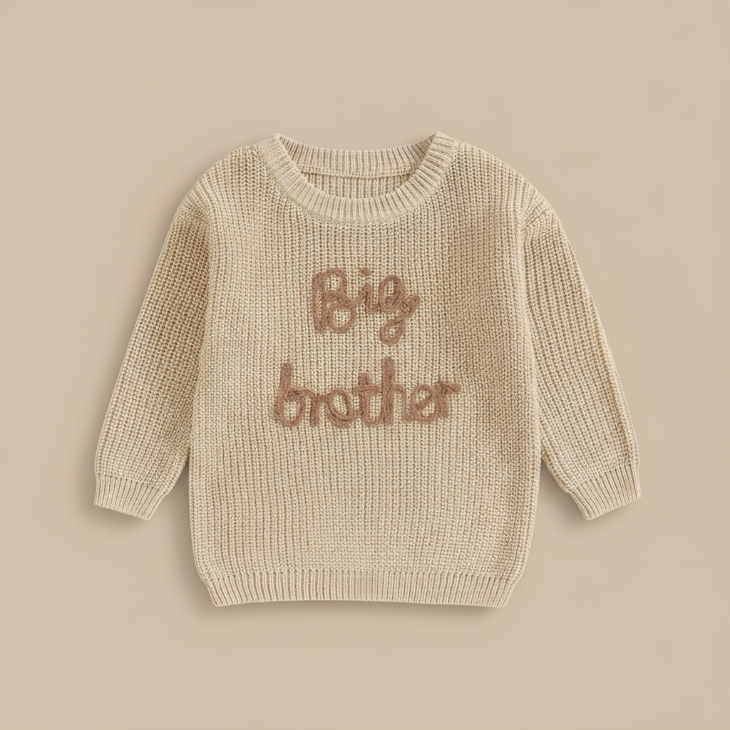 MiniTrend– Gemütlich&modern– Kinderpullover mit „Big Brother“ Khaki / 80 (12-18 Monate) | Pädagogisches Holzspielzeug von Mein Kleines Baby