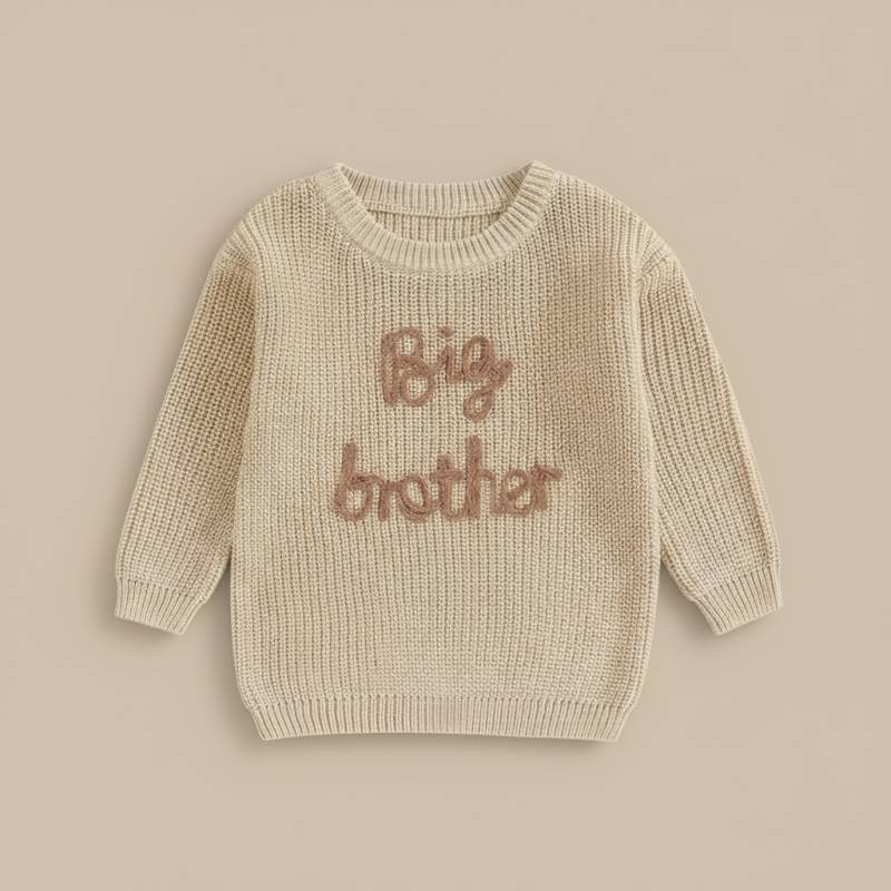 MiniTrend– Gemütlich&modern– Kinderpullover mit „Big Brother“ Khaki / 80 (12-18 Monate) | Pädagogisches Holzspielzeug von Mein Kleines Baby