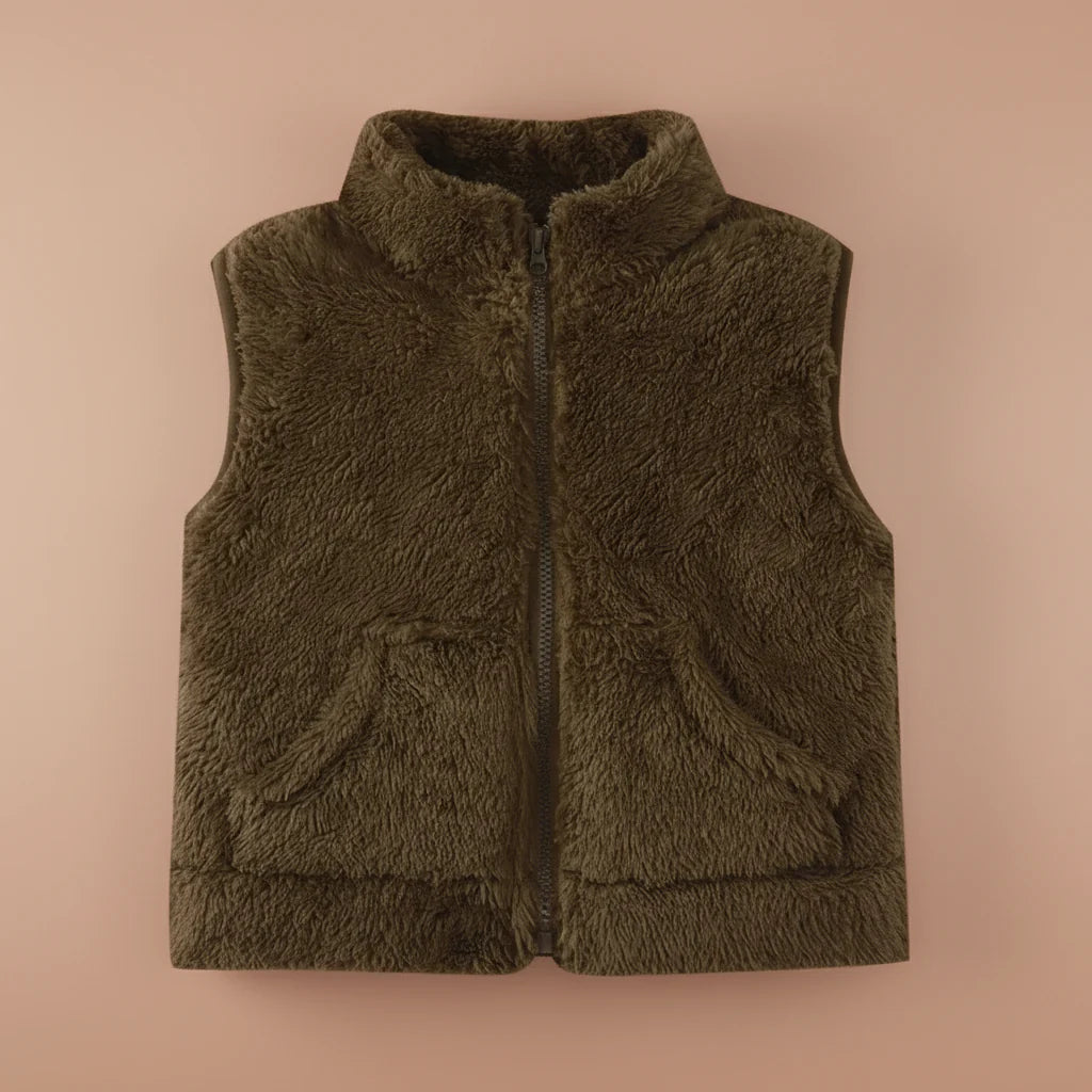 MiniWarm– Leicht&isolierend - Weste mit verdicktem Fleece-Futter Braun / 110 (4–5 Jahre) | Pädagogisches Holzspielzeug von Mein Kleines Baby