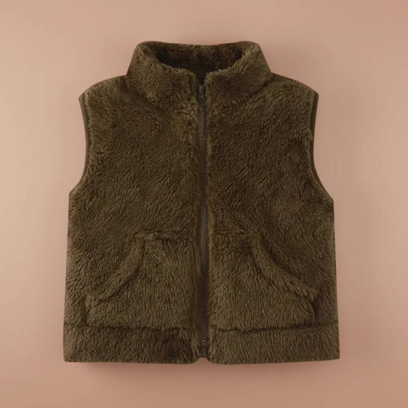 MiniWarm– Leicht&isolierend - Weste mit verdicktem Fleece-Futter Braun / 110 (4–5 Jahre) | Pädagogisches Holzspielzeug von Mein Kleines Baby