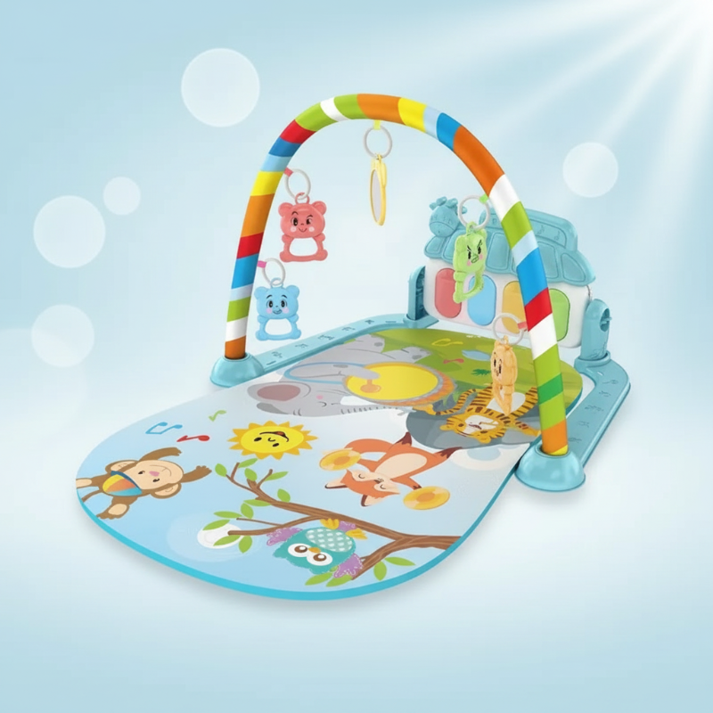 Musical Baby Play Gym – Farbenfroh & lehrreich – Baby-Gymnastikmatte Dschungelfreunde | Pädagogisches Holzspielzeug von Mein Kleines Baby