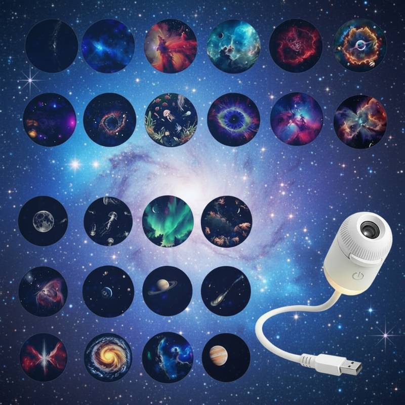 NightSky – Dæmpbar & magisk i soveværelset – LED Galaxy-lampe Rumdrøm (inkl. 24 mikrofilm-diske) | Pädagogisches Holzspielzeug von Mein Kleines Baby