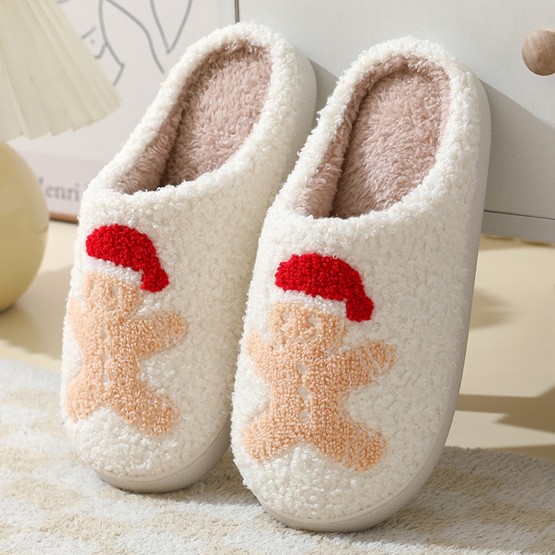 Northern Lights Kids - Warm&Festlich - Plüschgemusterte Weihnachtspantoffeln Lebkuchen Weihnachtsmann 2 / 40-41 | Pädagogisches Holzspielzeug von Mein Kleines Baby