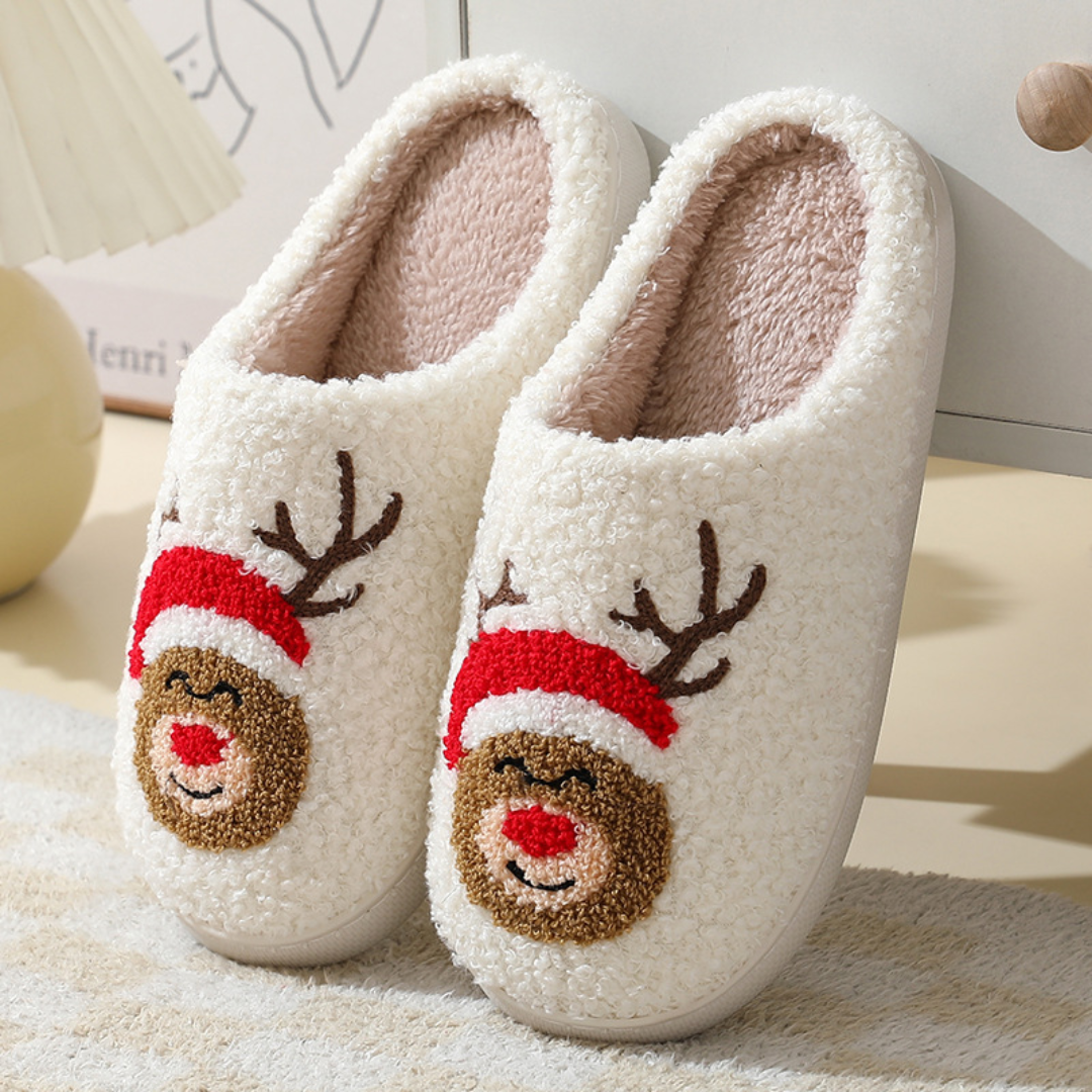 Northern Lights Kids - Warm&Festlich - Plüschgemusterte Weihnachtspantoffeln Rentier Weihnachtsmann / 42-43 | Pädagogisches Holzspielzeug von Mein Kleines Baby