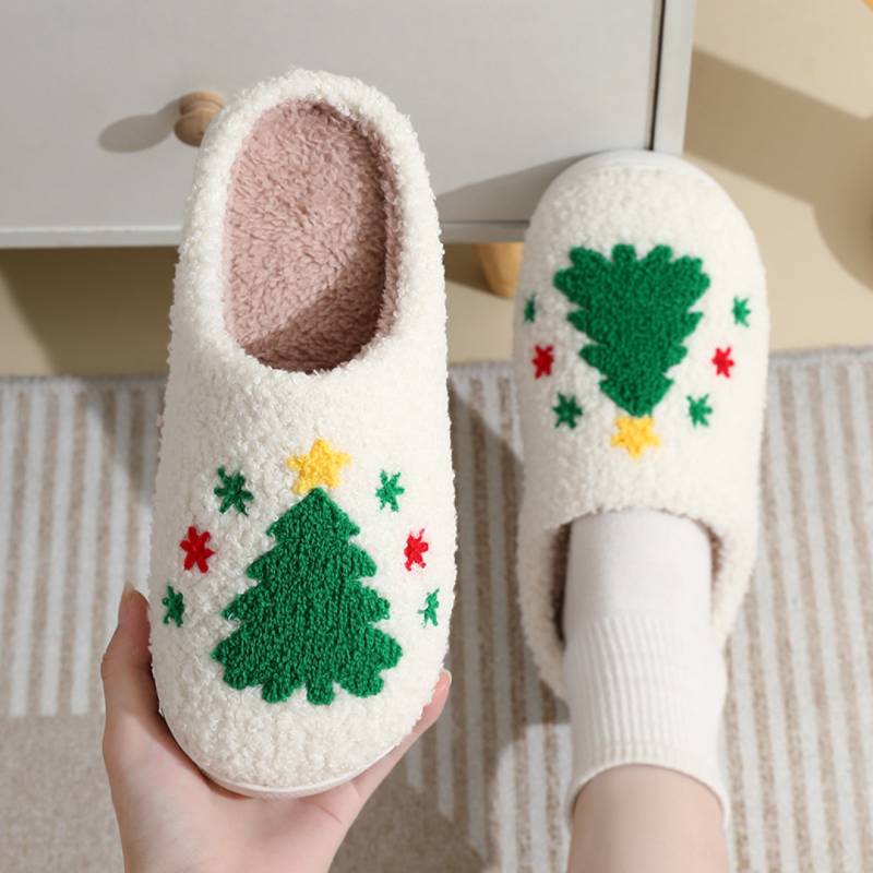 Northern Lights Kids - Warm&Festlich - Plüschgemusterte Weihnachtspantoffeln Weihnachtsbaum / 40-41 | Pädagogisches Holzspielzeug von Mein Kleines Baby