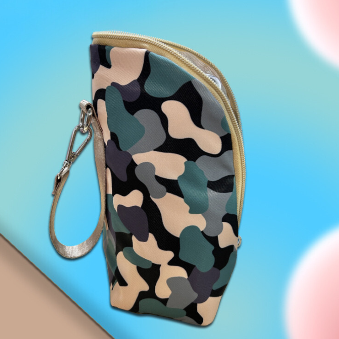 Nurtura – Warm & Unterwegs – Tragbarer Babyflaschenwärmer Camo – Schwarz – Reißverschluss | Pädagogisches Holzspielzeug von Mein Kleines Baby