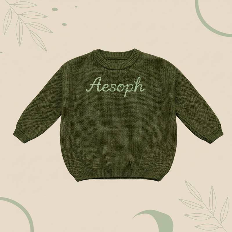 Personalized Baby Sweater– Einzigartig&liebevoll– Bestickter, personalisierter Baby-Pullover Armeegrün / 68 (9–12 Monate) | Pädagogisches Holzspielzeug von Mein Kleines Baby