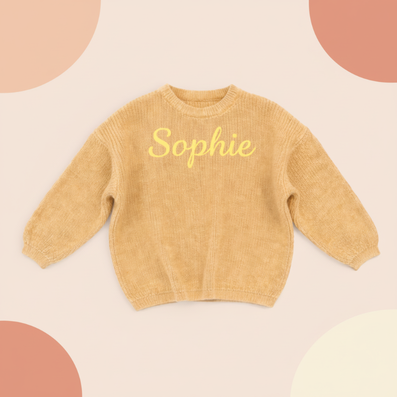 Personalized Baby Sweater– Einzigartig&liebevoll– Bestickter, personalisierter Baby-Pullover Gelb / 90 (2–3 Jahre) | Pädagogisches Holzspielzeug von Mein Kleines Baby