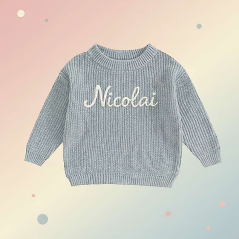Personalized Baby Sweater– Einzigartig&liebevoll– Bestickter, personalisierter Baby-Pullover Grau / 68 (9–12 Monate) | Pädagogisches Holzspielzeug von Mein Kleines Baby