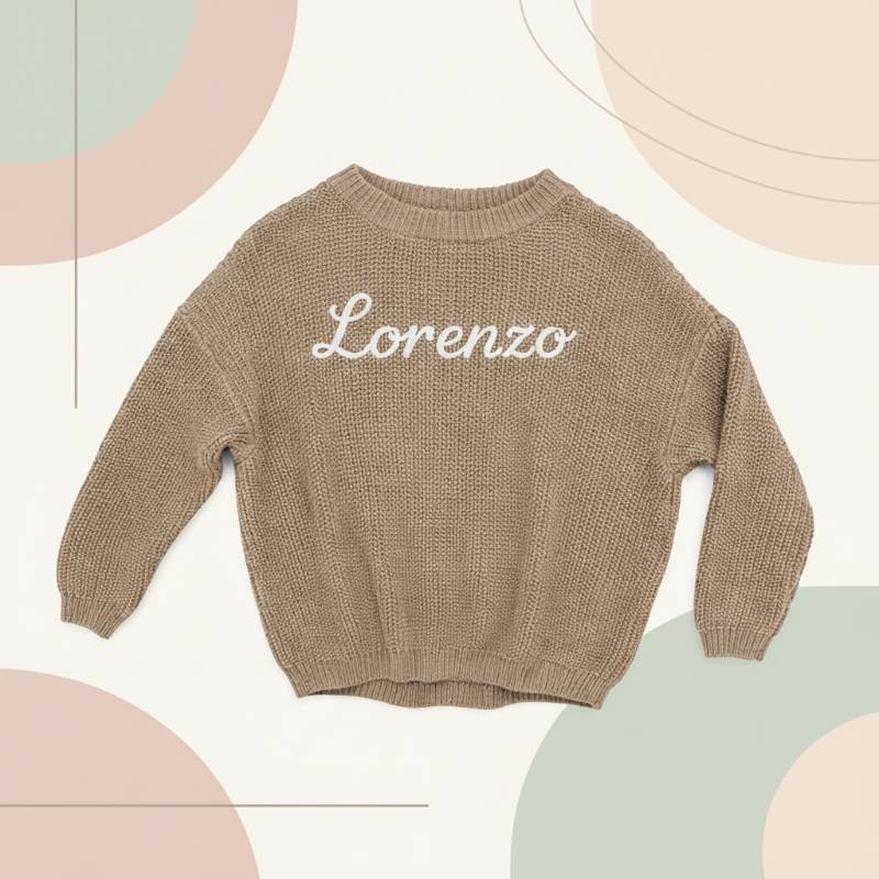 Personalized Baby Sweater– Einzigartig&liebevoll– Bestickter, personalisierter Baby-Pullover Hellbraun / 68 (9–12 Monate) | Pädagogisches Holzspielzeug von Mein Kleines Baby