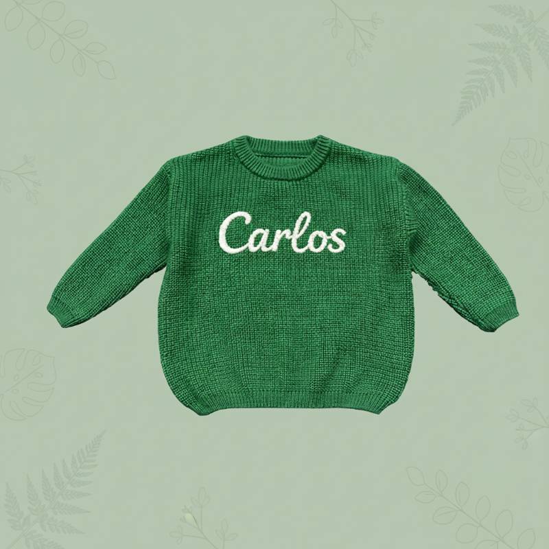 Personalized Baby Sweater – Unik & kærlig – Broderet, personlig babytrøje Grøn / 90 (2–3 år) | Pädagogisches Holzspielzeug von Mein Kleines Baby