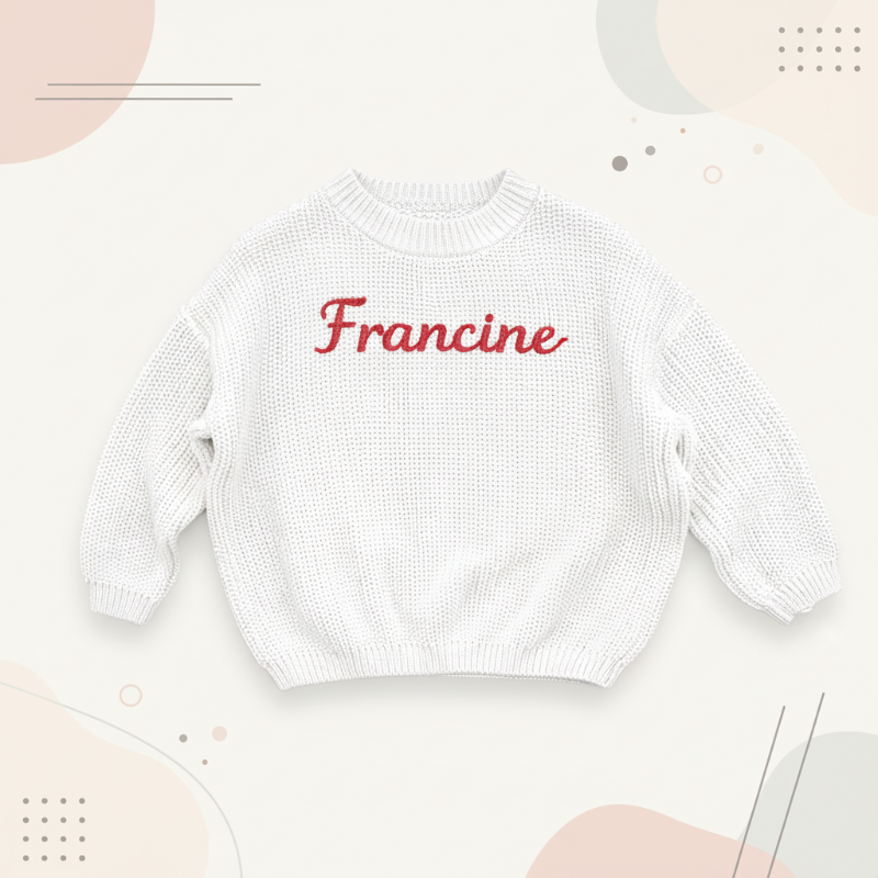 Personalized Baby Sweater – Unik & kærlig – Broderet, personlig babytrøje Hvid / 110 (4–5 år) | Pädagogisches Holzspielzeug von Mein Kleines Baby