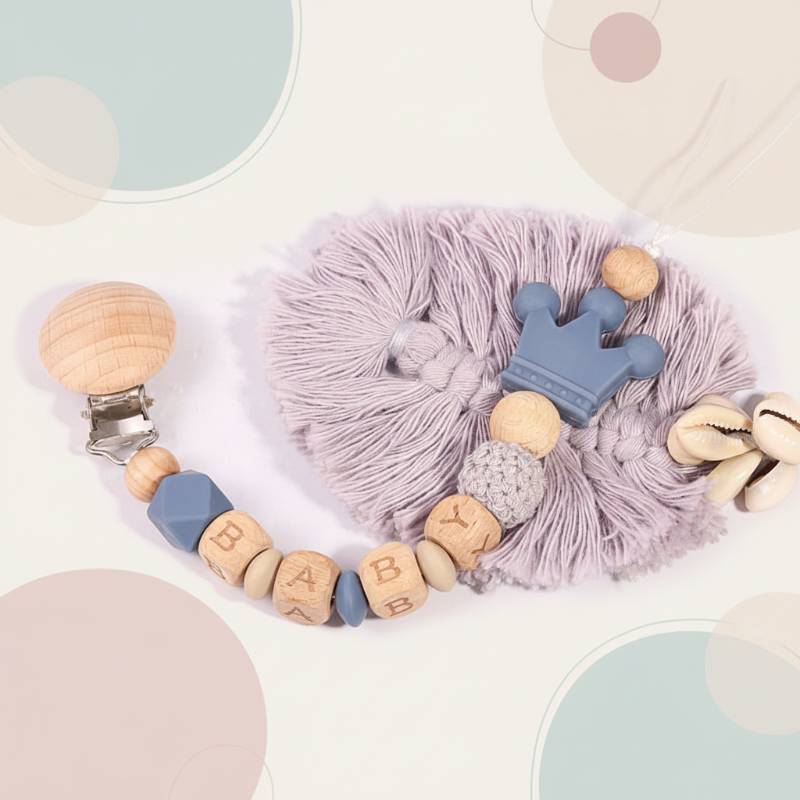 Personalized Pacifier Chain– Sicher&stilvoll– Personalisierte Schnullerkette Blau | Pädagogisches Holzspielzeug von Mein Kleines Baby