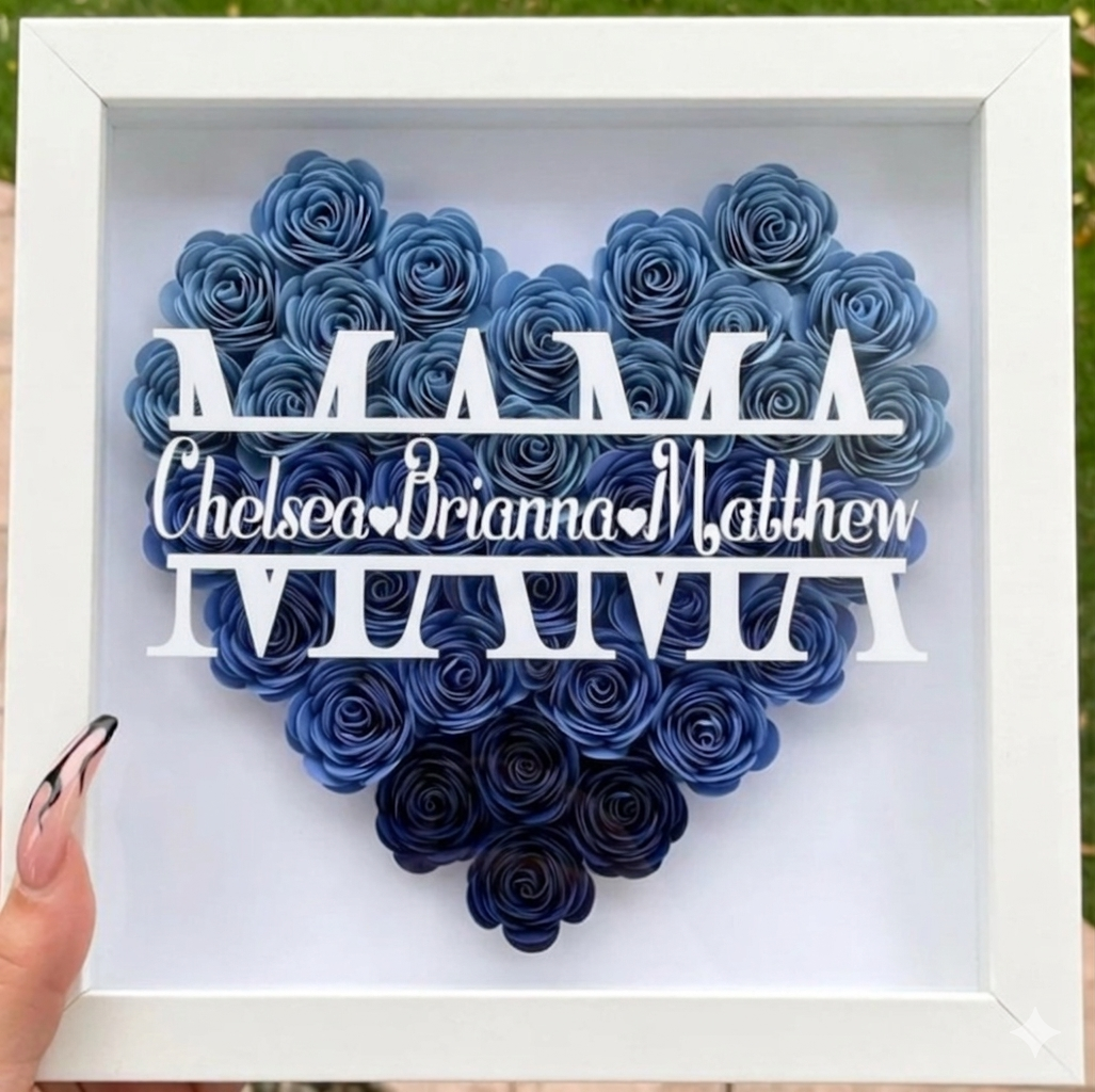 Personalized Rose Shadow Box – Einzigartiges Muttertagsgeschenk – Personalisierte Rosen-Schattenbox Mama / Blau / 20x20 cm | Pädagogisches Holzspielzeug von Mein Kleines Baby