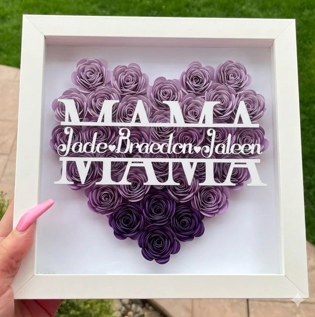 Personalized Rose Shadow Box – Einzigartiges Muttertagsgeschenk – Personalisierte Rosen-Schattenbox Mama / Lila / 25x25 cm | Pädagogisches Holzspielzeug von Mein Kleines Baby