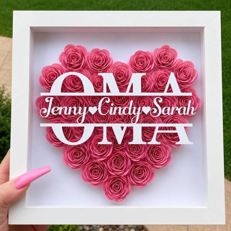 Personalized Rose Shadow Box – Einzigartiges Muttertagsgeschenk – Personalisierte Rosen-Schattenbox Oma / Rosa / 20x20 cm | Pädagogisches Holzspielzeug von Mein Kleines Baby