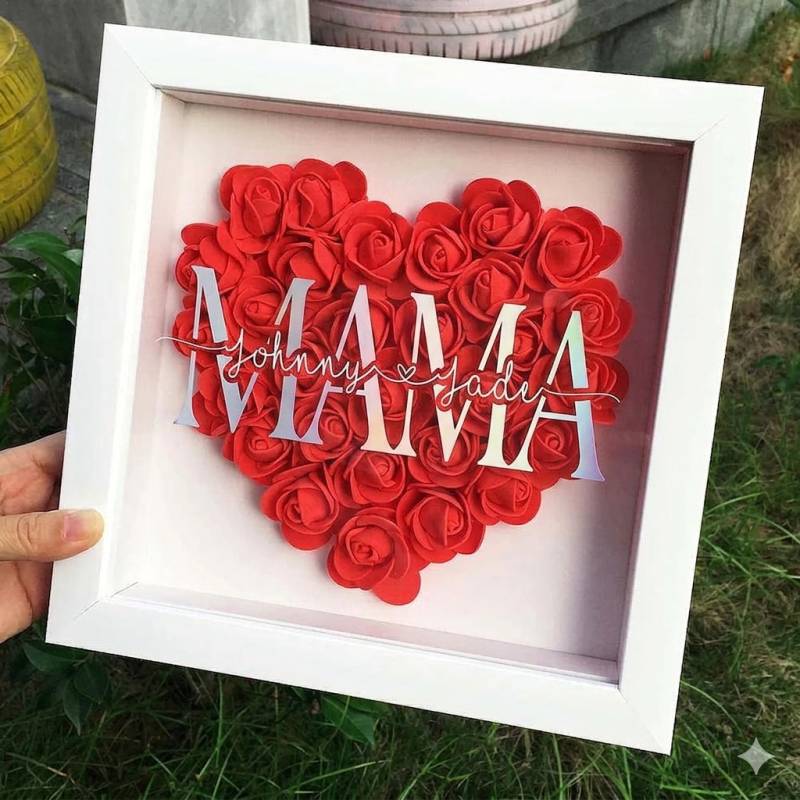 Personalized Rose Shadow Box – Einzigartiges Muttertagsgeschenk – Personalisierte Rosen-Schattenbox Mama / Rot / 25x25 cm | Pädagogisches Holzspielzeug von Mein Kleines Baby