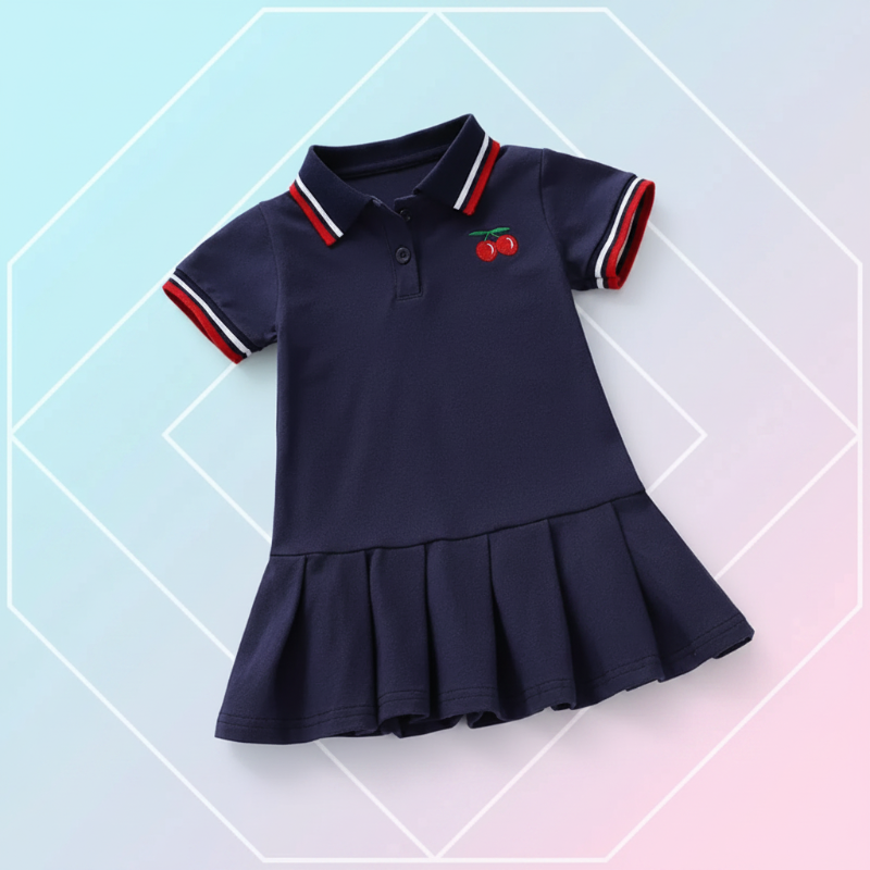 PetitJoy – Bequem & stilvoll – Polokleid mit Kirschmuster Marineblau / 110 (4–5 Jahre) | Pädagogisches Holzspielzeug von Mein Kleines Baby