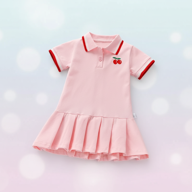 PetitJoy – Bequem & stilvoll – Polokleid mit Kirschmuster Rosa / 110 (4–5 Jahre) | Pädagogisches Holzspielzeug von Mein Kleines Baby