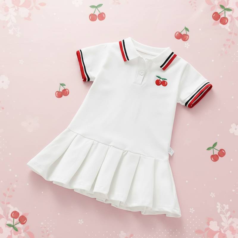 PetitJoy – Bequem & stilvoll – Polokleid mit Kirschmuster Weiß / 100 (3–4 Jahre) | Pädagogisches Holzspielzeug von Mein Kleines Baby