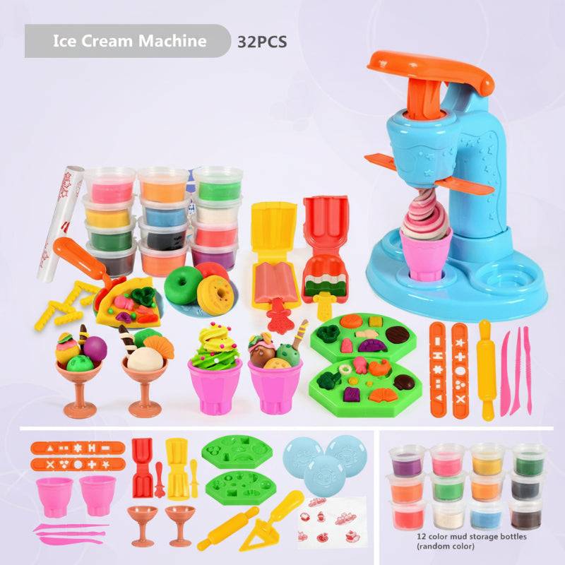 PlayDough Fun– Spielerisch&Kreativ– DIY-Knete-Spielset Eismaschine – 12 Farben – 32 Stück | Pädagogisches Holzspielzeug von Mein Kleines Baby