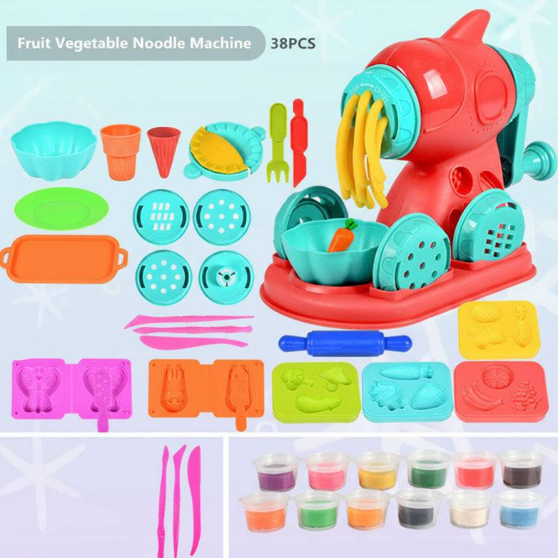 PlayDough Fun– Spielerisch&Kreativ– DIY-Knete-Spielset Nudelmaschine – 12 Farben – 38 Stück | Pädagogisches Holzspielzeug von Mein Kleines Baby