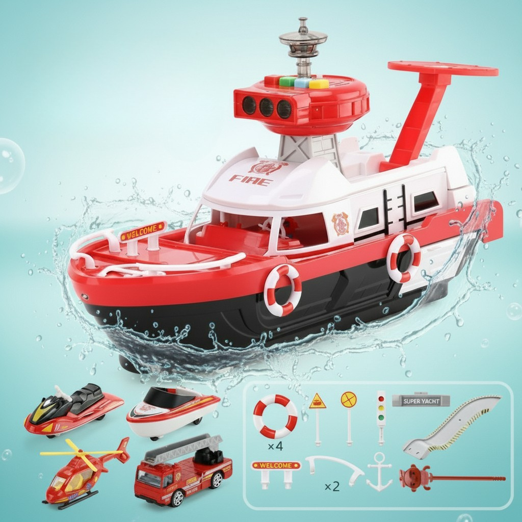 PlayHarbor– Musikalisch&interaktiv– Spielzeugboot mit Licht&Sound Rot | Pädagogisches Holzspielzeug von Mein Kleines Baby
