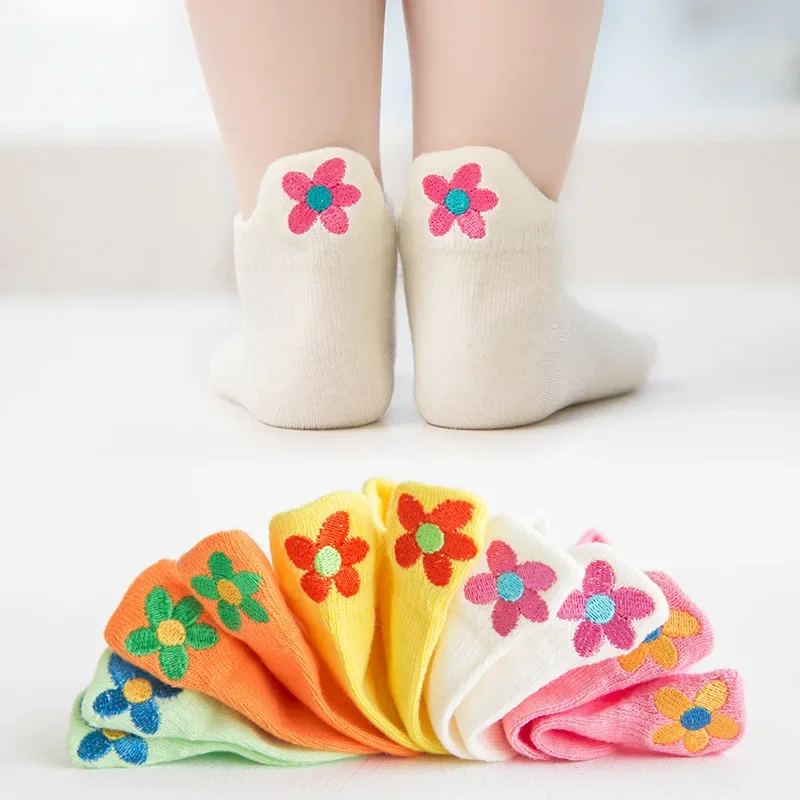 PlayfulToes – Farbenfroh & weich – Kurze Kindersöckchen (5er-Set) Blume / 24 (3–5 Jahre) | Pädagogisches Holzspielzeug von Mein Kleines Baby