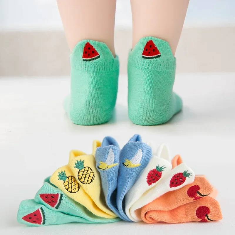 PlayfulToes – Farbenfroh & weich – Kurze Kindersöckchen (5er-Set) Obst / 24 (3–5 Jahre) | Pädagogisches Holzspielzeug von Mein Kleines Baby