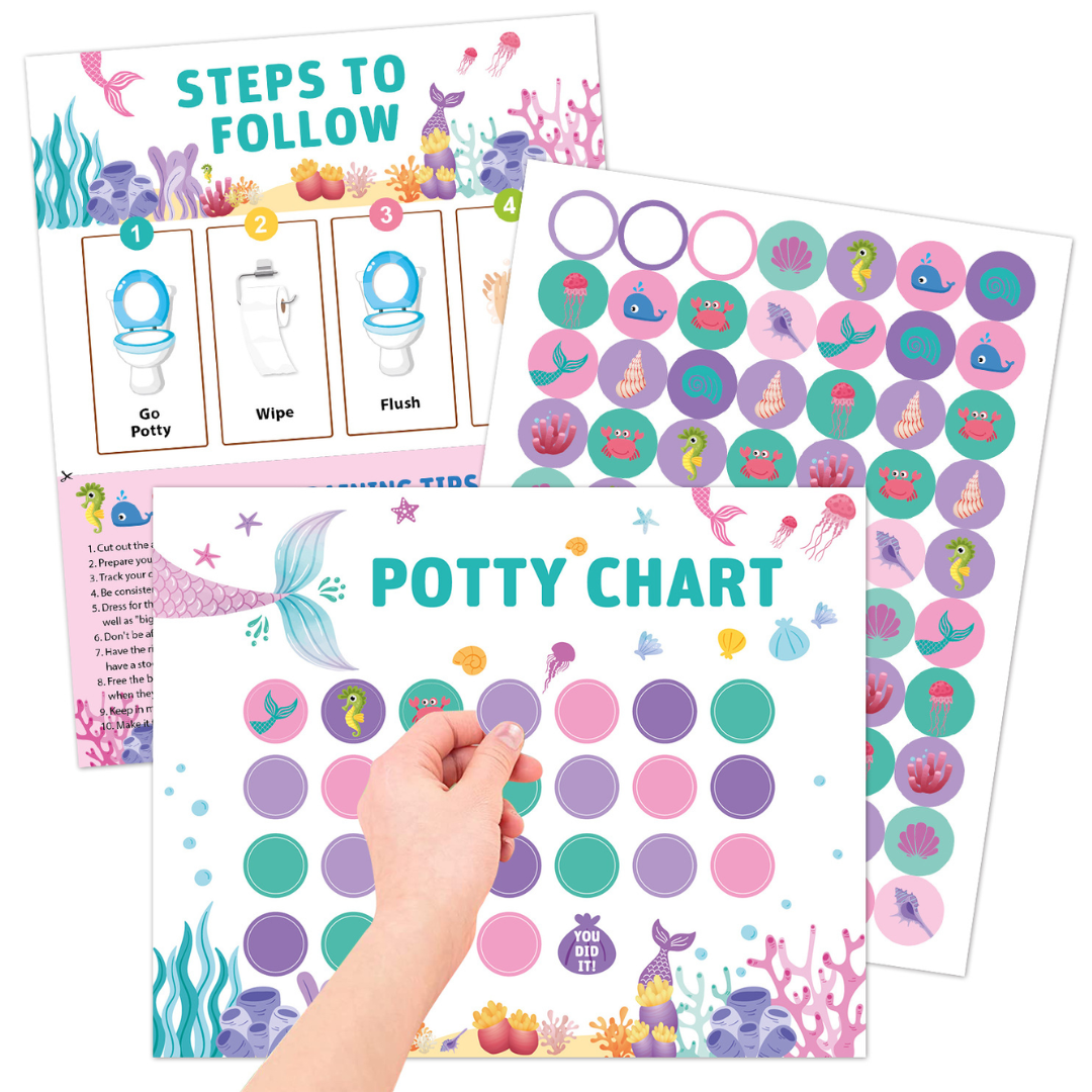 Potty Training– Spielerisch&motivierend - Töpfchentrainingskarte mit Stickern Meerjungfrau | Pädagogisches Holzspielzeug von Mein Kleines Baby
