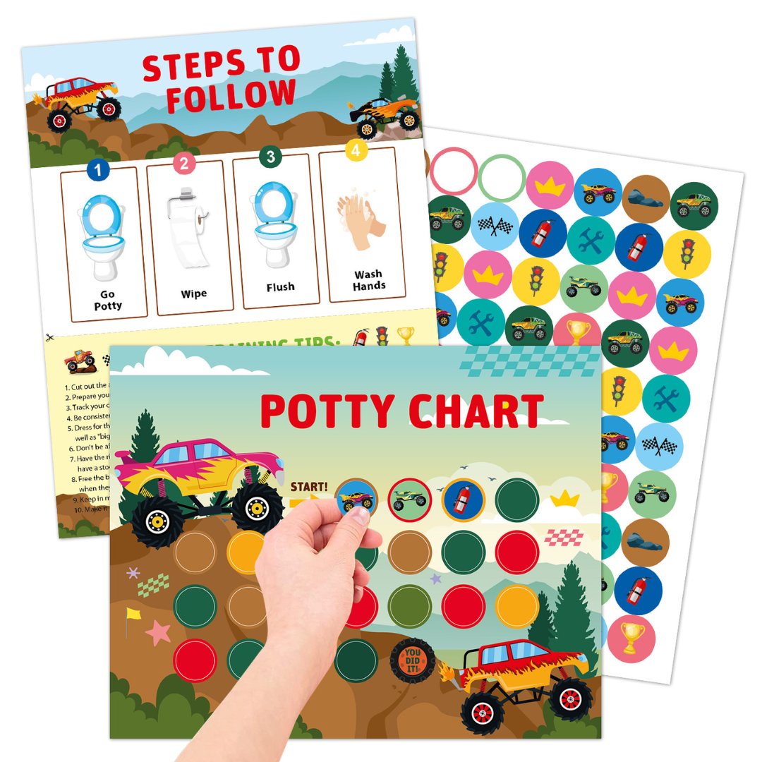 Potty Training– Spielerisch&motivierend - Töpfchentrainingskarte mit Stickern Monsterauto | Pädagogisches Holzspielzeug von Mein Kleines Baby
