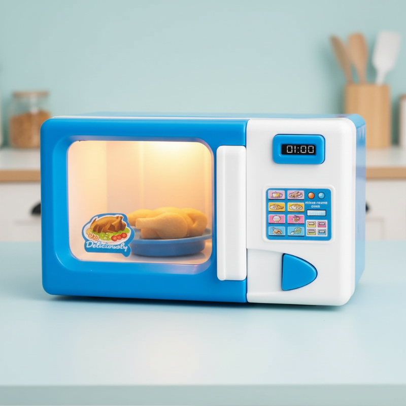 Pretend Play Kitchen Set – Kreatives Spielen & Rollenspiele – Küchenspielzeug Mikrowelle / Blau | Pädagogisches Holzspielzeug von Mein Kleines Baby
