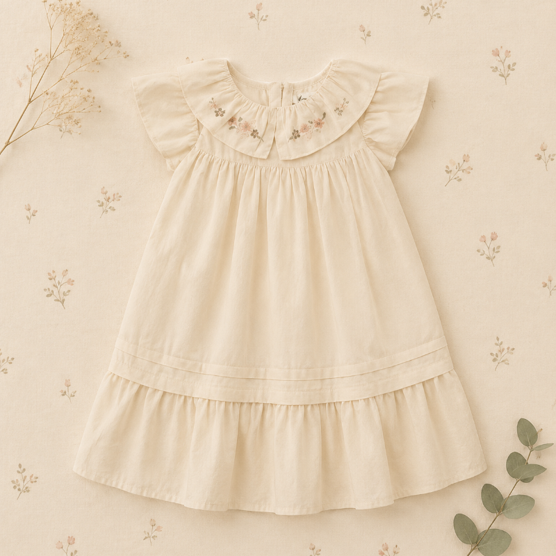 Princess Dress – Stilvoll & bequem – Kleid mit besticktem Kragen Aprikose / 150 (11–12 Jahre) | Pädagogisches Holzspielzeug von Mein Kleines Baby