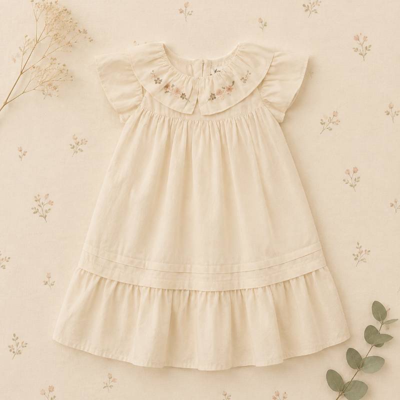Princess Dress – Stilvoll & bequem – Kleid mit besticktem Kragen Aprikose / 150 (11–12 Jahre) | Pädagogisches Holzspielzeug von Mein Kleines Baby