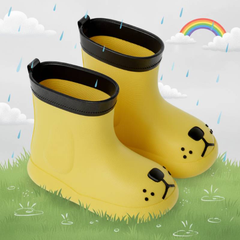 PuddlePaws Kids – Wasserdicht und verspielt - Woof Regenstiefel Senf / 175 (3.5–4 Jahre/ 17.5 cm) | Pädagogisches Holzspielzeug von Mein Kleines Baby
