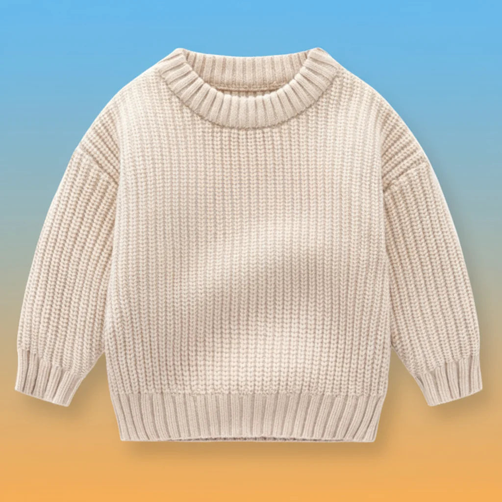 PureSoft– Klassisch&Gemütlich - Solider Strickpulli Beige / 100 (3 Jahre) | Pädagogisches Holzspielzeug von Mein Kleines Baby