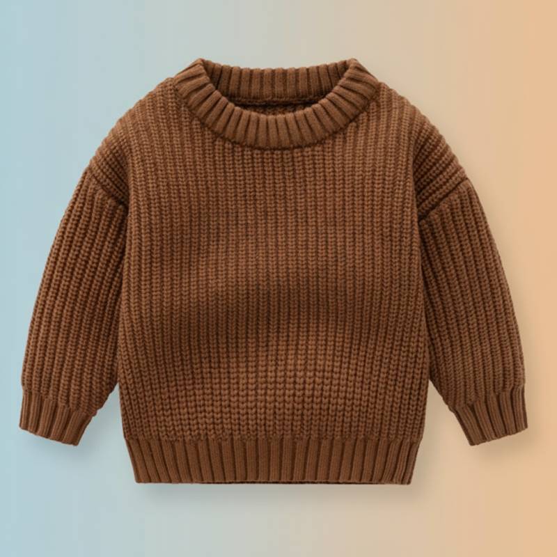 PureSoft– Klassisch&Gemütlich - Solider Strickpulli Braun / 100 (3 Jahre) | Pädagogisches Holzspielzeug von Mein Kleines Baby