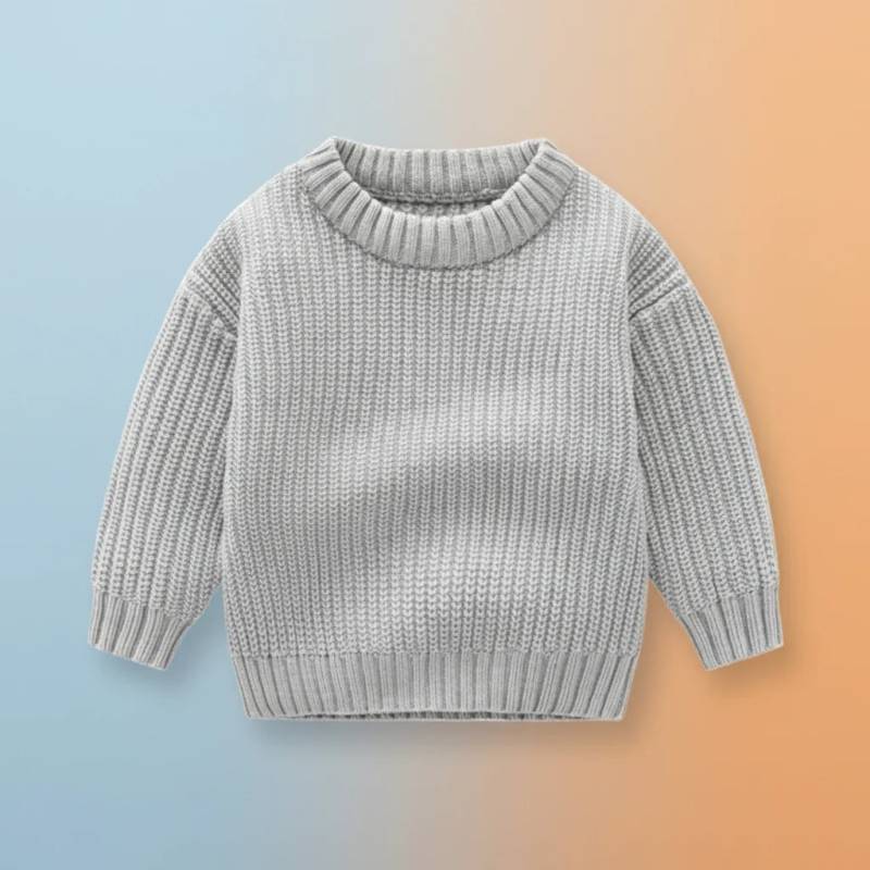 PureSoft– Klassisch&Gemütlich - Solider Strickpulli Grau / 100 (3 Jahre) | Pädagogisches Holzspielzeug von Mein Kleines Baby